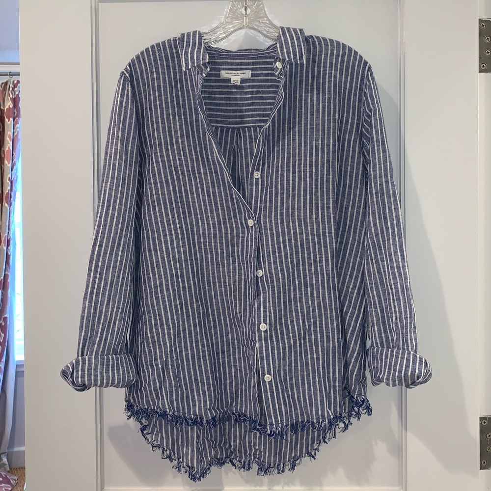 Beachlunchlounge Striped Linen Blouse | SZ M